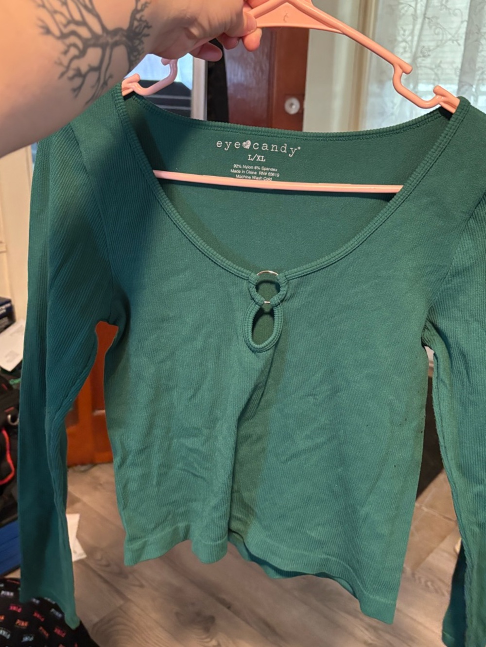eye candy Teal Green Long Sleeve Ring-Detail Top
